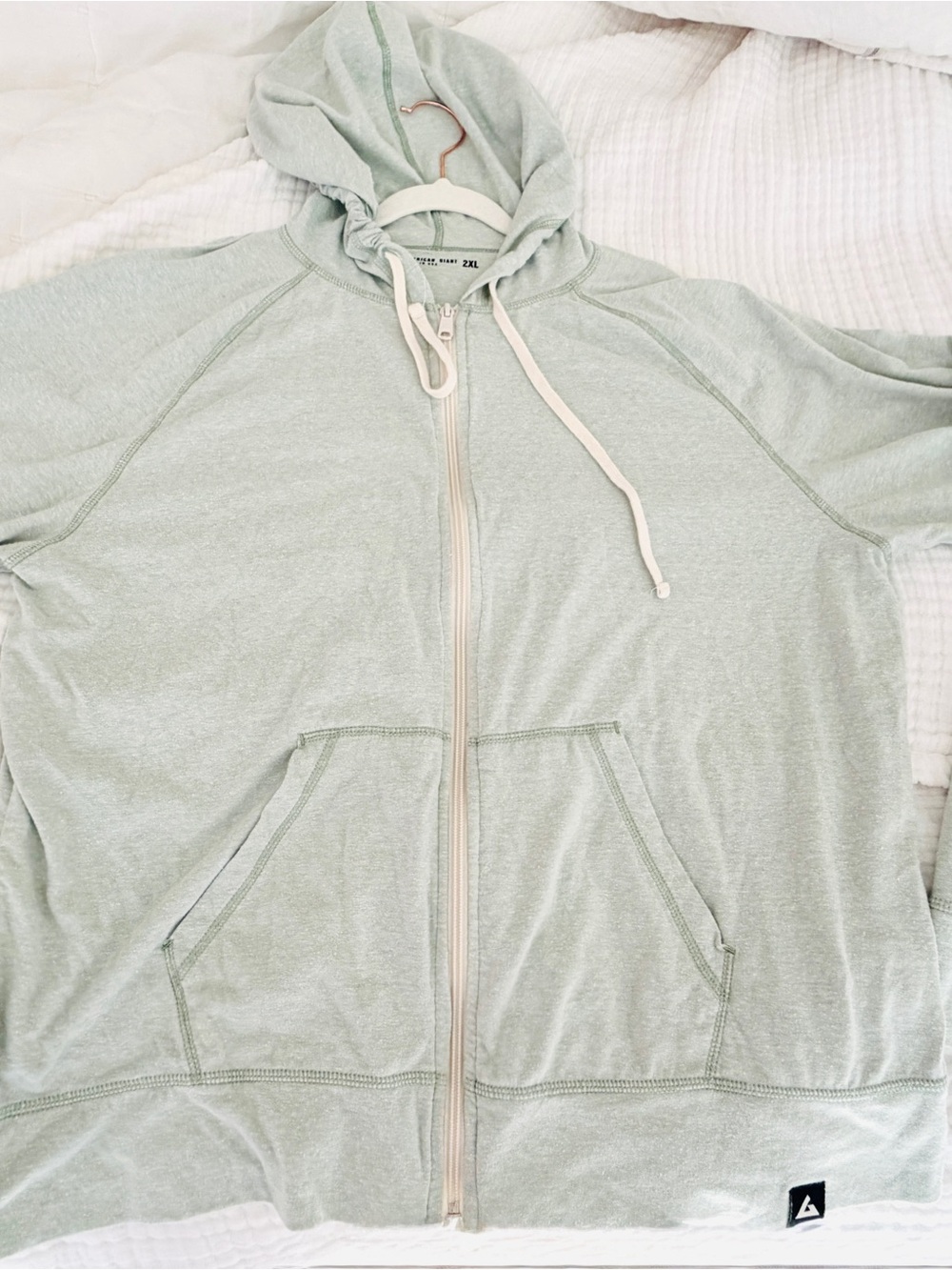 Men’s American Giant Light Mint Green Heather Full-Zip Hooded Sweatshirt 2X - Picture 4 of 14